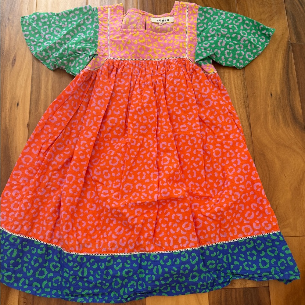Mini Boden Colorblock Animal Print Dress